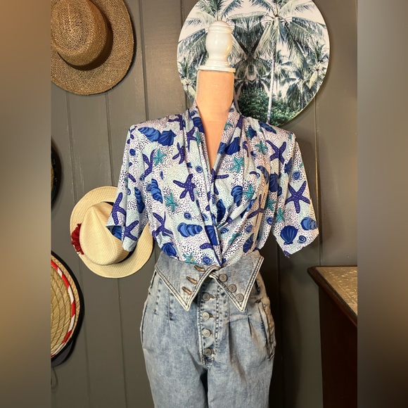 90’s Anna Kriste Beachy Shell Shirt XL - Picture 1 of 14